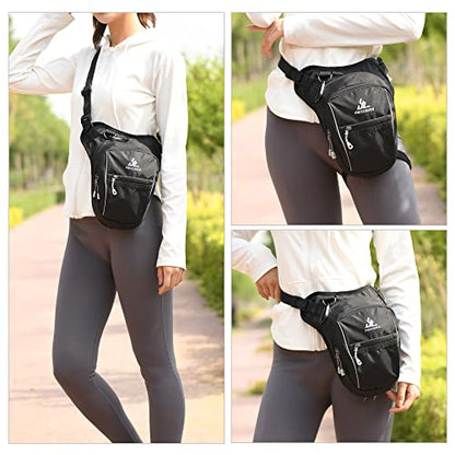 Peicees Motorcycle Leg Bag for Men Womens Thigh Bag, Expandable - color: Black