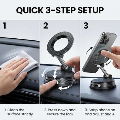 Car Phone Holder, Magnetic Phone Holder for Car, N52 Strong Magnets Suction Cup Mount, Dashboard Windshield, 1080° Rotation for All iPhone 17-12 Pro Max & Android