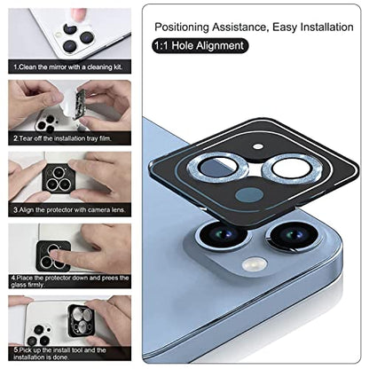 for iPhone 14 - iPhone 14 PLUS Camera Lens Protector, 9H Tempered Glass Camera Cover Screen Protector Metal Individual Ring for iPhone 14 6.1 inch iPhone 14 Plus 6.7 inch (Blue)