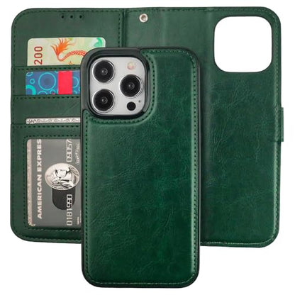 Bocasal Detachable Wallet Case Card Holder for iPhone 15 Pro Max Green | RFID Blocking Kickstand Card Slots Holder PU Leather Magnetic Shockproof Wrist Strap Removable Flip Protective Cover 6.7 inch - color: Green