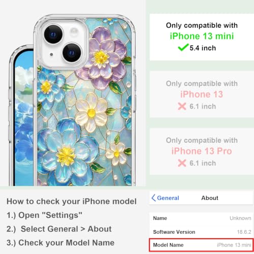 for iPhone 13 Mini 5.4" Magnetic Case【Compatible with MagSafe】 Aesthetic Oil Painting Stained Glass Flower Design, Slim Fit Hard PC Back Shockproof Cute Clear Phone Cover, Blue Purple - color: Blue Purple, size: iPhone 13 Mini