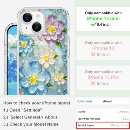 for iPhone 13 Mini 5.4" Magnetic Case【Compatible with MagSafe】 Aesthetic Oil Painting Stained Glass Flower Design, Slim Fit Hard PC Back Shockproof Cute Clear Phone Cover, Blue Purple - color: Blue Purple, size: iPhone 13 Mini