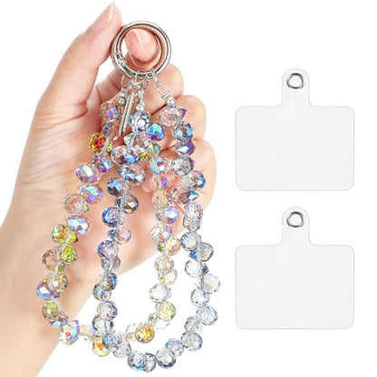 2 PCS Crystal Beaded Phone Wrist Strap, Detachable Phone Bracelet Strap with Tether Tab, 2 Color Sparkling Bracelet for Women, Cellphone Lanyard Wristlet Chain for Women Keychain