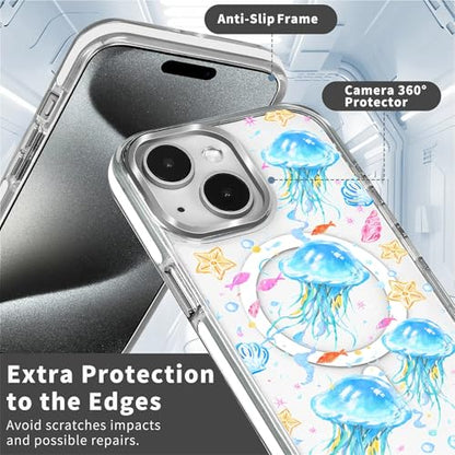 VisEnt Clear Case for iPhone 14, Magnetic Phone Case, Transparent Slim Cover, Military Grade Protection, Shockproof, Anti-Yellowing, Scratch Resistant, Blue Jellyfish Ocean - color: Blue Jellyfish Ocean, size: Iphone 14