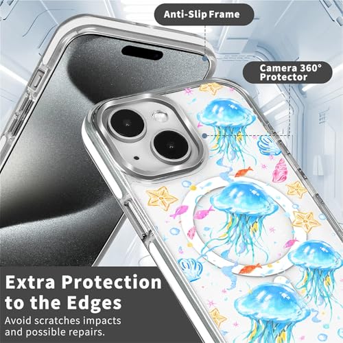 VisEnt Clear Case for iPhone 14, Magnetic Phone Case, Transparent Slim Cover, Military Grade Protection, Shockproof, Anti-Yellowing, Scratch Resistant, Blue Jellyfish Ocean - color: Blue Jellyfish Ocean, size: Iphone 14