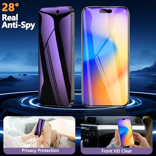 2 Pack for iPhone 16 Pro Max Privacy Screen Protector Film (NOT Glass), Anti Blue Light Flexible PET Film Screen Protector for iPhone 16 Pro Max with [Easy Installation Tray] - Purple - size: iPhone 16 Pro Max