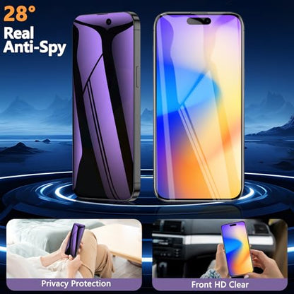 2 Pack for iPhone 16 Pro Max Privacy Screen Protector Film (NOT Glass), Anti Blue Light Flexible PET Film Screen Protector for iPhone 16 Pro Max with [Easy Installation Tray] - Purple - size: iPhone 16 Pro Max