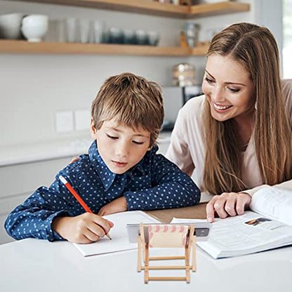 WEBEEDY 3pcs Cell Phone Holder Wood Canvas Beach Deck Chair Foldable Cell Phone Holder 3 Styles Adjustable Mini Folding Chair Cell Phone Stand Desktop Multifunction Mobile Phone Holder