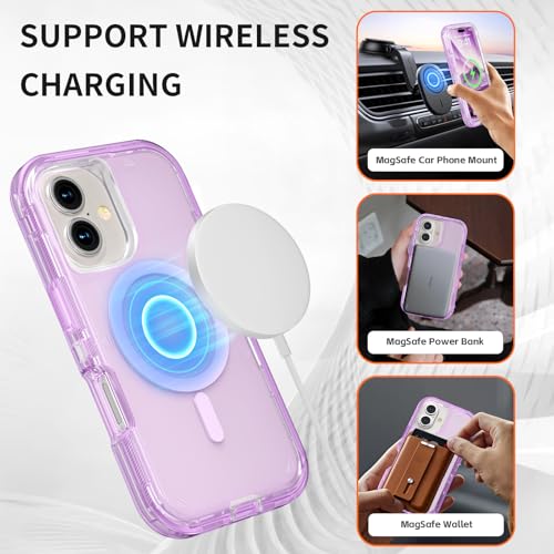 Follaroma Magnetic for iPhone 16 Case, Heavy Duty Phone Cases, Purple, 6.1" | Compatible with MagSafe, Heavy Duty Shock proof Protection, Military-Grade Anti-Drop, Dual Layer Transparent Protective Cover - color: Purple, size: iPhone 16 6.1''