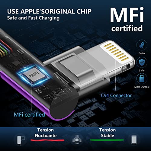 10ft iPhone Charger Cable, 90 Degree Charging Cable, [Apple MFi Certified] - color: Purple, size: 10FT, style: USB A to Lightning