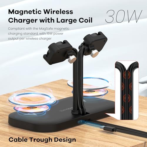 4 in1 Dual Wireless Charging Dock and Dual Watch Stand - color: A422SW-Black