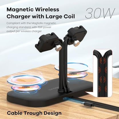4 in1 Dual Wireless Charging Dock and Dual Watch Stand - color: A422SW-Black