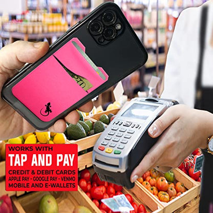 Gecko Travel Tech Double Pocket - Adhesive Card Holder - Cell Phone Pouch - Stick on Spandex Pocket - Carry Credit Cards and Cash (PINK BLACK) - color: PINK BLACK