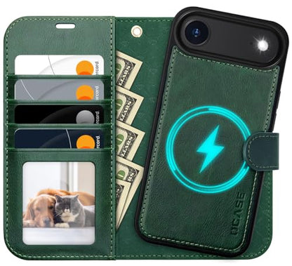 OCASE for iPhone Air Detachable Wallet Case with Card Holder, 2 in 1 PU Leather Flip Folio with RFID Blocking Stand Wrist Strap Shockproof Phone Cover 6.5 Inch 2025, Blackish Green - color: Blackish Green, size: iPhone Air