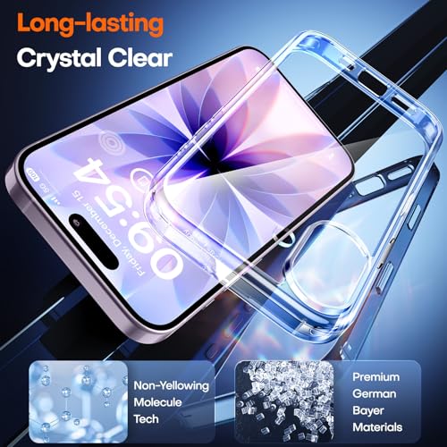 TAURI for iPhone 17 Case, Camera Control Anti-Yellowing, with Screen Protector, Military-Grade Protection Shockproof Phone Case for iPhone 17, Clear - color: B-Button Clear