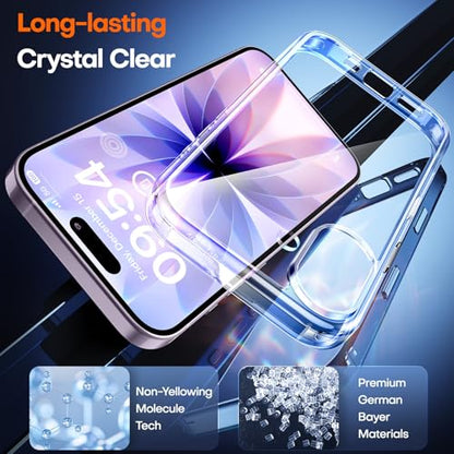 TAURI for iPhone 17 Case, Camera Control Anti-Yellowing, with Screen Protector, Military-Grade Protection Shockproof Phone Case for iPhone 17, Clear - color: B-Button Clear