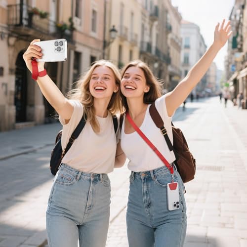 takyu Phone Lanyard, 2 Pack Adjustable Anti-Drop Neck/Wrist Strap with 2 Pcs Tether Patches, Secure Hands-Free Compatible for iPhone Samsung Perfect for Nurses, Teachers, Travel, Hiking Black+Red - color: Black + Red