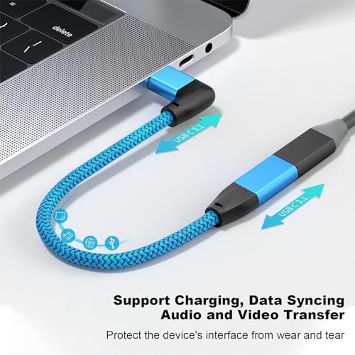 Right Angle USB C Extension Cable 0.6FT, USB-C 3.2 Male to Female Cable - color: BLUE, size: 0.6FT