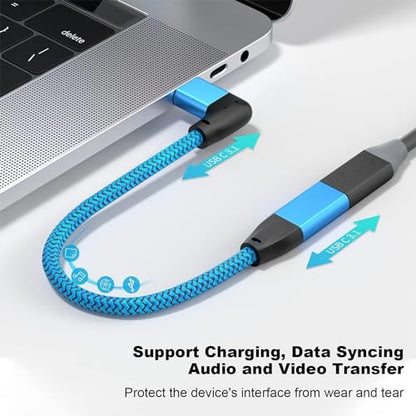Right Angle USB C Extension Cable 0.6FT, USB-C 3.2 Male to Female Cable - color: BLUE, size: 0.6FT