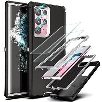 YmhxcY for Galaxy S22 Ultra Case with Self Healing Flexible TPU Film[2 Pack] and Lens Protective Film[2 Pack], Heavy Protection Cover for Galaxy S22 Ultra （6.8“）-Black and Grey - color: Black and grey