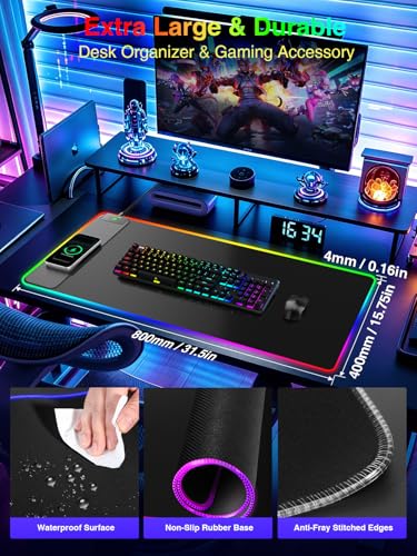 Wireless Charging Mouse Pad Gaming, 31.5"x15.8" Large Desk Mat, Waterproof - color: RGB-31.5"x15.8"