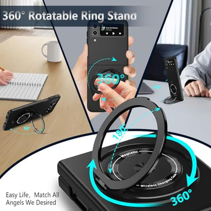 Magnetic Case for Samsung Galaxy Z Flip 4, [Compatible with MagSafe] Military Grade Shockproof Slim fit Samsung Z Flip 4 Phone Case with Magnetic Ring Kickstand, Black - color: Black, size: Samsung Galaxy Z Flip 4