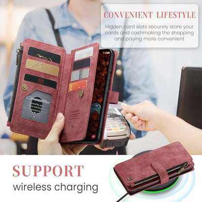 Samsung Galaxy S24+ Plus 5G Wallet Case with Card Holder Kickstand Magnetic Zipper Pocket Lanyard Strap Wristlet,Leather Flip Case Wallet for Samsung Galaxy S24+ Plus 5G 6.7 Inch (Red) - color: Red, size: S24+ Plus 6.7 Inch