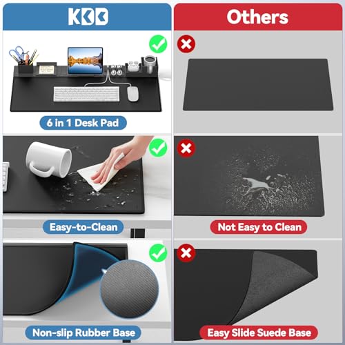 KDD Desk Pad Mat Set, 6 in 1 Mouse Mat with Magnetic Desktop Storage Accessories DIY Feature for Phone and Tablet Stand/Cup Holder/Pen Card Holder/Cable Management for Home Office Accessories