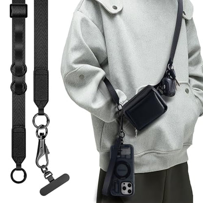Phone Lanyard with Wallet, Adjustable Crossbody Phone Strap(Black) - color: Black