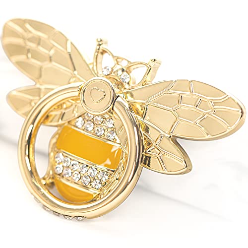 Allengel Stylish Phone Ring Grip Holder Stand, Bee Phone Finger Holder Kickstand for iPhone and Android Phone, Gold & Crystal - color: gold01