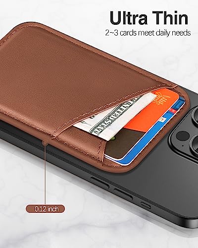 Miroddi for MagSafe Wallet, Ultra-Thin Magnetic Wallet with 2 Card Slots | RFID Blocking, No More Falling, Strongest Magnetic Card Holder for iPhone 17/16/15/14/13/12 Series & Pixel 10 Series, Brown - color: Brown