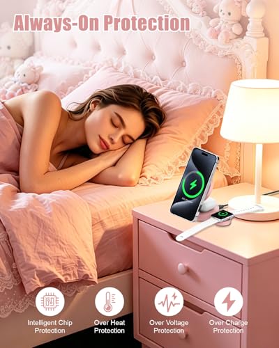 3-in-1 Magnetic Wireless Charger for iPhone, Apple Watch & AirPods, Pink - color: Pink