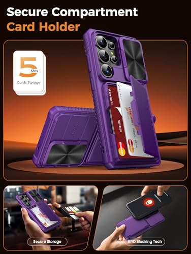 Vihibii for Samsung Galaxy S26 Ultra Case with Card Holder, Dark Purple | RFID Blocking, Slide Camera Cover, Military-Grade Drop Protection, Rugged Hard Back, Silicone Edge Wallet Case, Dark Purple - color: Dark Purple