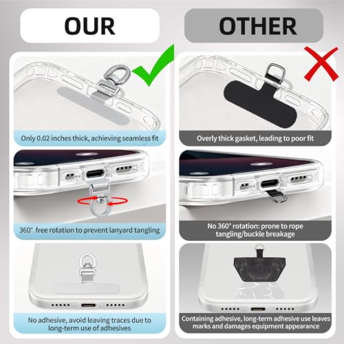 Yojaro 360° Rotating Stainless Steel Phone Tether Tab (3-Pack) - Universal for iPhone & Other Phones (Fits Wristbands/Necklaces/Crossbody Straps) - color: Silvery