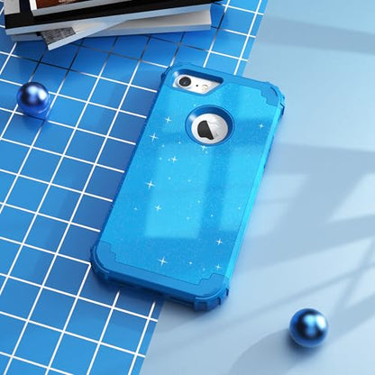 IDweel for iPhone 8 Case & for iPhone 7 Case with Screen Protector,Luxury 3 in 1 Shockproof Hybrid Heavy Duty Hard PC Cover Soft Silicone Sturdy Bumper Full Body Sturdy Cover,Glitter Sky Blue - color: Glitter Sky Blue