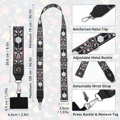 FUVLIFE Cell Phone Lanyard Crossbody, Clip and Go Phone Strap with Wallet | Phone Strap with Zippered Pouch for Travel Cruise, Adjustable 43”–62”, Datechable Phone Wrist Strap, Women Men Teacher Gift - color: Flower