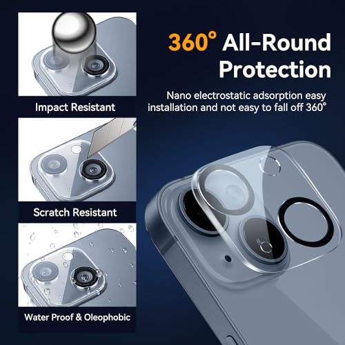 Camera Lens Protector for iPhone 15 / iPhone 14 6.1" ＆ iPhone 15 Plus/iPhone 14 Plus 6.7" ,9H Tempered Glass，Ultra HD, Scratch Resistance Easy to Install，Case Friendly，[Does not Affect Night Shots] 3-Pack - size: iPhone14/14 Plus/15/15 Plus