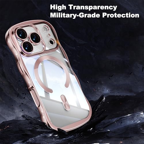 Magnetic for iPhone 17 Pro Max Case Clear Supports Wireless Charging Anti Yellow Wave Frame 17 Pro Max Case with Camera Len Protector Luxury Plating Soft TPU Shockproof Phone Cover 6.9", Titanium Pink - color: Pink