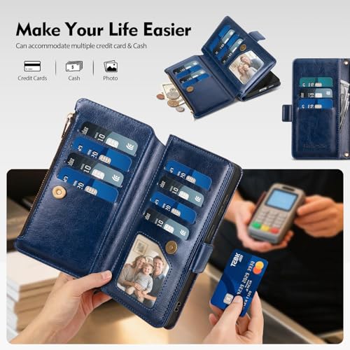 for Samsung Galaxy S26 Ultra Wallet Case with Card Holder RFID Blocking PU Leather Zipper Phone Case Flip Folio Protective Cover Wrist Strap Credit Card Slots Kickstand Men Women,Dark Blue - color: Dark Blue, size: Samsung Galaxy S26 Ultra - 6.9"