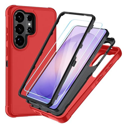 for Samsung Galaxy S26 Ultra Case with HD Screen Protector, 3-Layer Shockproof Military Grade Full Body Protection, Heavy Duty Hybrid Protective Phone Cover (Bright Red/Black) - color: Bright Red/Black