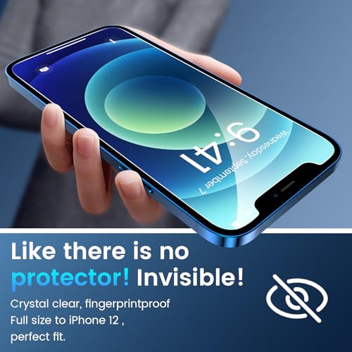 Fotbor for [3+3 Pack] iPhone 12 Screen Protector with Camera Lens Protector, 9H Shatterproof Tempered Glass Film with Easy Installation Frame, HD Clear Sensitive Full Coverage 6.1 Inch - size: iPhone 12-6.1 inch