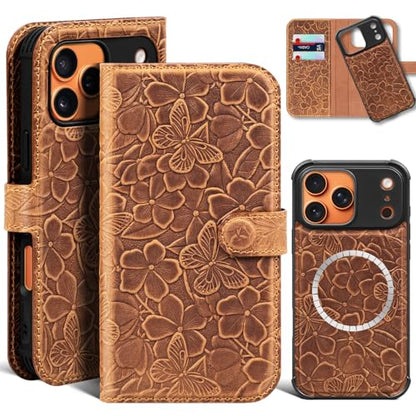 Genuine Leather Wallet Case for iPhone 17 Pro, Brown | 2-in-1 Magnetic Detachable, Flip Folio Cover, Card Slots, RFID Blocking, Shockproof Protection - color: Brown, size: 17 Pro 6.3‘’