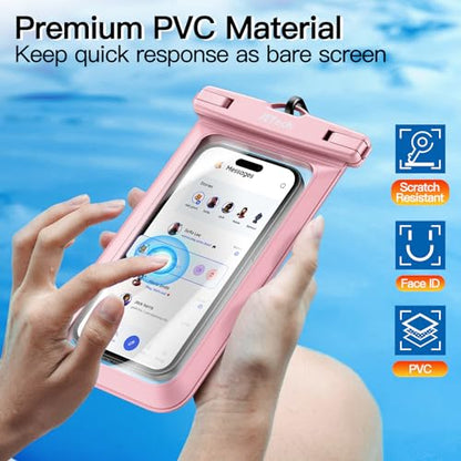 JETech IPX8 Waterproof Phone Pouch, Dry Bag, Black+Pink, 2-Pack | Touchscreen Compatible, Fits up to 7.2", for iPhone 17e/17/16/15/14 Series, for Galaxy S26/S25 Ultra, for Pixel 10 Series - color: Black+Pink