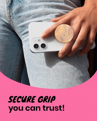On The Grip Universal Phone Grip & Stand, Genuine Natural Gemstone/Seashell, Strong Adhesive Finger Holder, Collapsible Socket for iPhone, Samsung Galaxy, Kindle and Tablets (Crème)