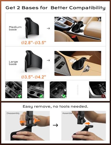 TAZENI 2-in-1 Cup Phone Holder for Car, with 2 Sizes Hollow Bases