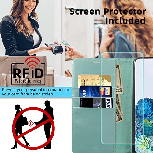 MONASAY Wallet Case for iPhone X/Xs with 3 Card Holders - Mint | Kickstand,RFID Blocking,6.6 feet of shock absorption,PU Leather,Strong Magnetic Closure,Fits 5.8 inch ONLY,screen Protector - color: Mint