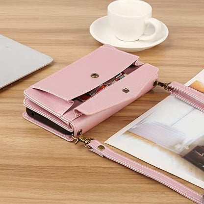 for iPhone 11 Wallet Case for Women, Support Wireless Charging with RFID Blocking Card Holder, Leather Zipper Detachable Magnetic Phone Case with Crossbody Strap Lanyard, Pink