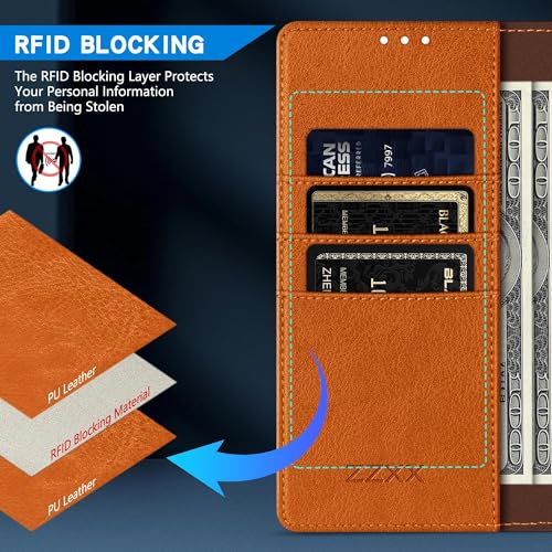 ZZXX for Samsung Galaxy A17 5G Wallet Case with [RFID Blocking] Card Slot Kickstand Magnetic Closure PU Leather Flip Fold Protective Phone Case for Samsung Galaxy A17(Brown-6.7 inch) - color: Brown