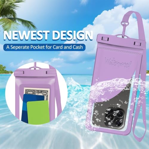 Waterproof Phone Pouch for iPhone 17 16 15 Pro Max IPX8 Blue+Purple | Card Pocket, Lightweight, Large Cellphone Dry Bag, IPX8 Rated, Beach Essential, Cruise Ship, 2 Pack, 8.3 inch - color: C1-Blue+Purple-2 pack