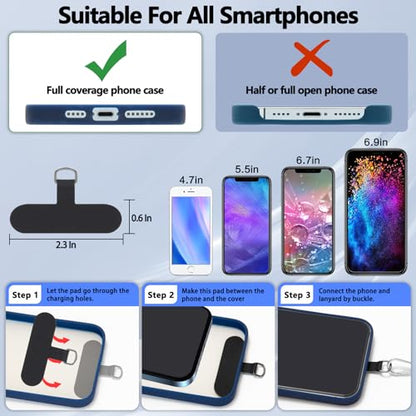 Cell Phone Lanyard, 2 Phone Crossbody Lanyard, 2 Wrist Phone Strap and 6 Connectors Compatible with Most Phones - color: Black Black